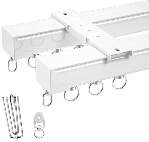 Vibeo Binario Tenda Soffitto Binari per Tende Doppi con Ganci e Rulli, Robusti Binari Oscuranti da Soffitto per Tende in Tessuto e Garza, Asta Dritta da Soffitto per La Casa(White,4.8m(15.7ft))