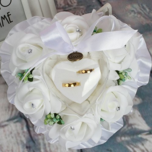BOGEEL Ringbox für Hochzeitsring, Kissen, Herzform, Grün, Lila, Rose, Blumen, Ringbox für Hochzeit, Valentinstag