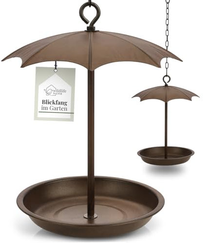 WILDLIFE HOME Vogeltränke hängend 'Regenschirm' I Vogelfutterspender zum Aufhängen frostsicher aus Metall für Garten & Balkon I Vogelbad, Vogelfutterstation für Vögel, Wildvögel