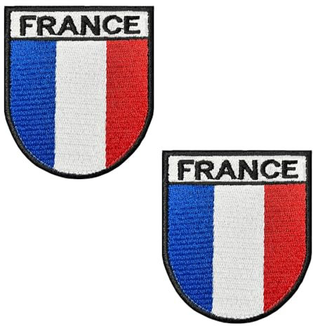 Lot de 2 écussons drapeau de la France – Emblème national français tactique brodé brodé écusson en tissu rubans pour sacs à dos, vêtements, sacs, uniforme, gilet, jersey, voyage