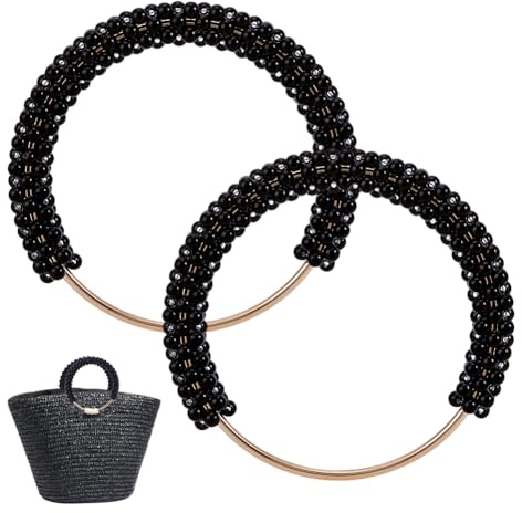 PH PandaHall 2 asas redondas con cuentas de perlas, asas decorativas para bolso, asas cortas de estilo vintage, cadena de repuesto para bolsa de ganchillo, bolsos hechos a mano, 4.8 pulgadas, color