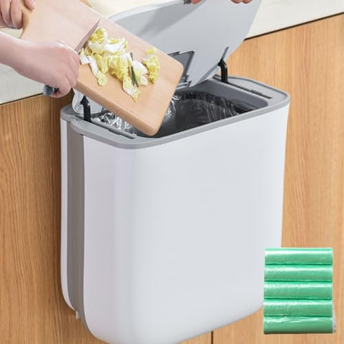 Behogan Lot de 75 poubelles de cuisine suspendues - 10 l - Avec couvercle - Pliable - Avec 5 rouleaux de sacs poubelle - Avec couvercle - En plastique - Pour cuisine, camping-car, armoire