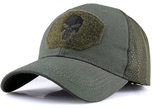 EDIBAZZAR Punisher Baseballmütze mit Stickerei, Snapback Cap mit Totenkopf Design, Mesh Kappe für Herren, Verstellbare Größe 54–58 cm, Baseballkappe mit Klettverschluss-Paneelen