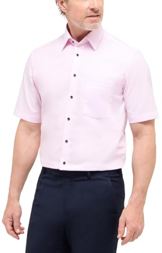 ETERNA Herren Kurzarm Hemd MODERN FIT | Struktur Rosa | 100% Baumwolle | Kentkragen Gr. 44