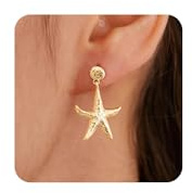 HANLI Seestern Ohrringe Gold Damen - 14K Gold Vergoldet Starfish Meer Muschel Ohrstecker Hypoallergen Elegante Leichte Mini Ohrringe für Sommer Strand