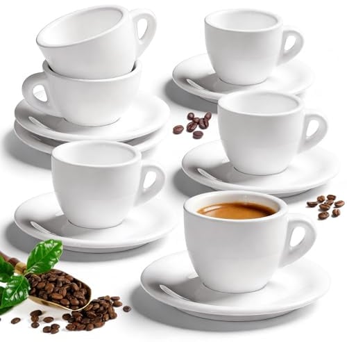 Espressotassen, 6 StüCk Cappuccino Tassen Dickwandig, SpüLmaschinenfest, Wiederverwendbar Espressotasse Geeignet FüR Geburtstag, Valentinstag, JubiläUm(WeißE)