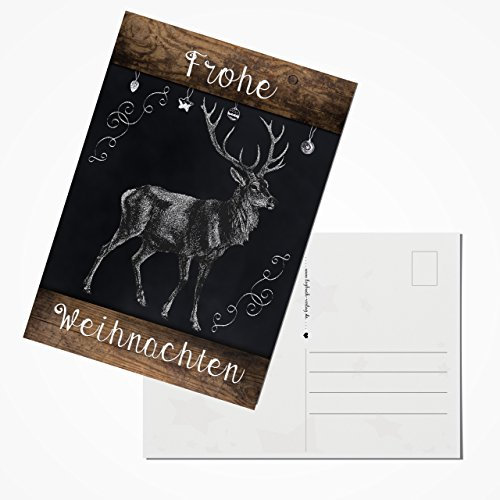 Logbuch-Verlag 10 weihnachtliche Postkarten FROHE WEIHNACHTEN schwarz weiß braun mit Hirsch - Weihnachtspostkarten Set zum Beschriften