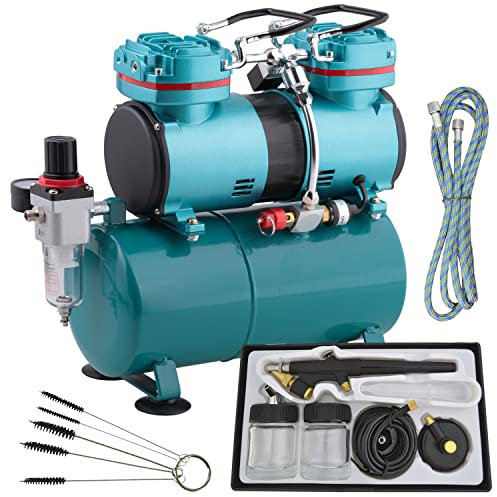 Airbrush Set Duo-Power II - Das Airbrush-Kit mit Doppel/Zweizylinder Airbrush-Kompressor Airbrush-Pistole Single-Action-Gun Airbrush-Schlauch Reinigungsbürsten