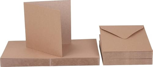 Craft UK 2047 6 x 6 inch Kraft Card and Envelope pack of 50 - Brown