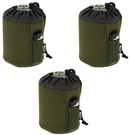 3 x 450g Neoprene Butane Gas Canister Bottle Cover + Pockets Fishing Camping