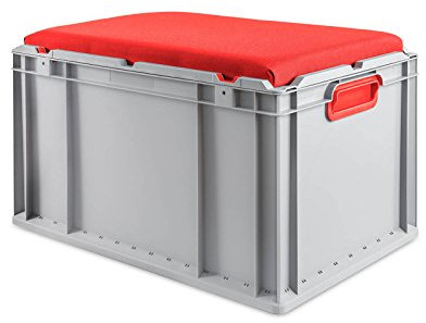 aidB Eurobox NextGen Seat Box, rot, (600x400x365 mm), Griffe geschlossen, Sitzbox mit Stauraum und abnehmbarem Kissen, 1St.