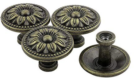 sourcing map 4Pcs Bouton de Meuble Bouton Porte Bouton Tiroir Placard Armoire Poignée de Meuble vintage en métal ton bronze