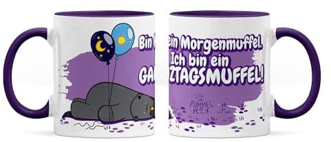 Pummeleinhorn Einhorn Tasse (330ml, lila) aus Keramik - Grummeleinhorn Ganztagsmuffel I Niedliche Einhorn Geschenkidee für Erwachsene I Einhorn Kaffeebecher für die Arbeit