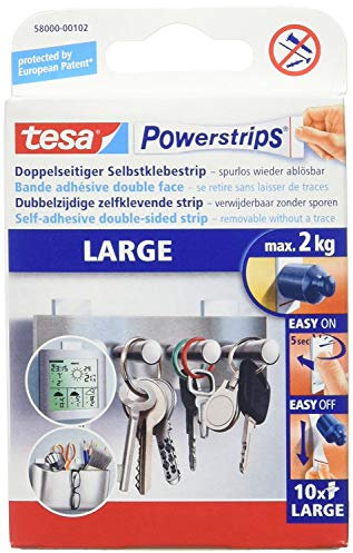 tesa Powerstrips® LARGE für max. 2kg, Packung mit 10 Strips (4 Packungen = 40 Strips)