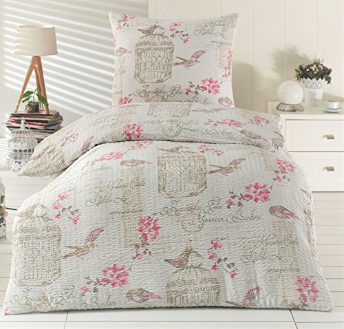 optidream 4tlg Bettwäsche Set Microfaser Seersucker Rose Neu mit RV 135x200 + 80x80