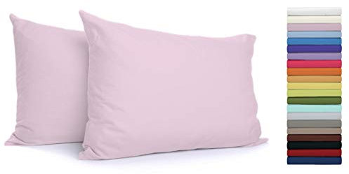 Coppia Federe con Patella di 25 cm per Guanciali 100% Cotone Misura cm 50x80 Colore ROSA Made in Italy 57 fili al cm2