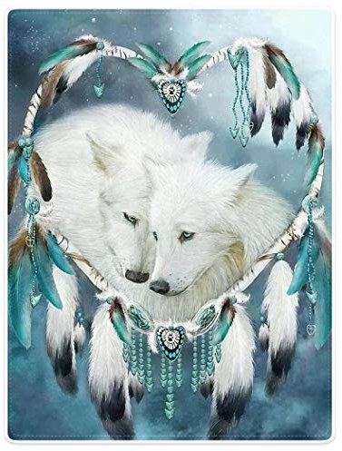 YISUMEI Decke 150x200 cm Kuscheldecken Sanft Flanell Weich Fleecedecke Wolf Dreamcatcher Traumfänger