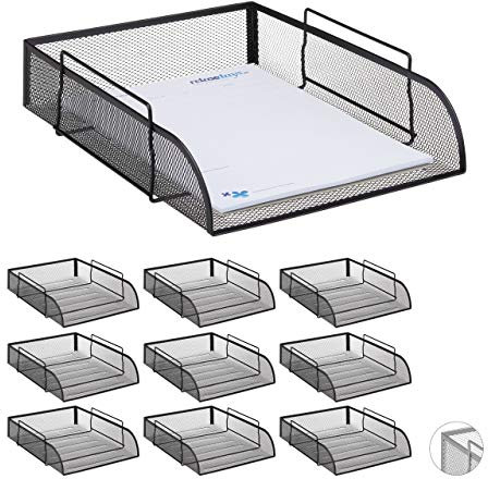 10 x stapelbare Dokumentenablage, Büro Briefablage aus Metall für DIN A4, Schreibtischablage BxT 26x33,5cm, schwarz