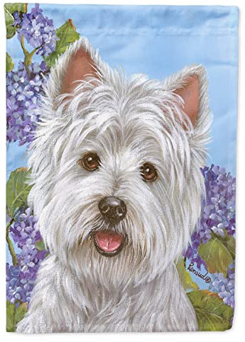 Caroline's Treasures PPP3210CHF Westie Hortensie Flagge, Segeltuch, Hausgröße, groß, Mehrfarbig