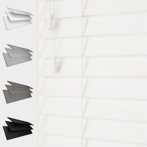 Faux Wood Venetian Blind [White, 210cm Width x 160cm Drop, String]