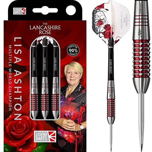 Legend Darts Lisa Ashton Dartpfeile-Set mit Stahlspitze, 90 % Wolfram und roter Elektrobeschichtung