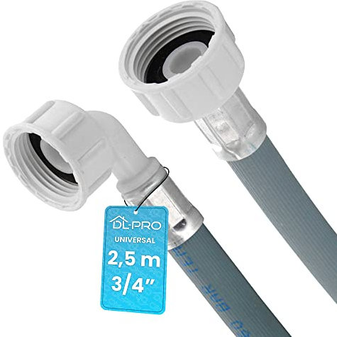 DL-pro Universal 2,5m Wasserschlauch Schlauch Zulaufschlauch 3/4 gerade/gewinkelt 60Bar für Waschmaschine Trockner Spülmaschine Geschirrspüler