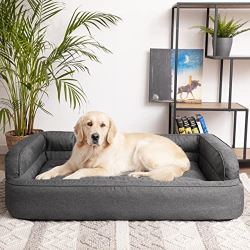 PillowPrim Hundebett, Möbel für Tiere, Katzenbett, Abnehmbar Bezug, Hundekorb, Hundekissen, Hundeliege, Schlafplätze, Hundesofa, Graphit, XL: 96x62 cm