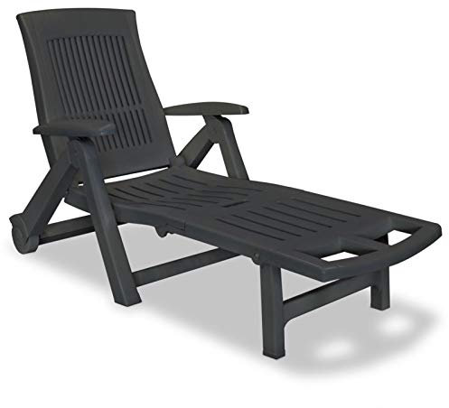 Keketa Sonnenliege Klappbar Sonnenliege mit Rollen Gartenliege Strandliege Relaxliege Gartenmöbel Liegestuhl Terrassenliegen Rückenlehne Verstellbar Witterungsbeständig Kunststoff Anthrazit