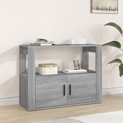 FIRBNUS 80x30x60 cm Seitenschrank mit Ablage und Türen Beistellschrank Schubladenschrank Lowboard Lagerschrank Grau Sonoma Sideboard Wohnzimmer TV Schrank Aufbewahrungskommode Holzwerkstoff