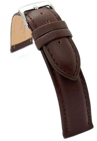 diloy XL Lederarmband für klassische Uhr glattes genähtes Rindsleder gepolstert Speziallänge Größen 10mm 12mm 14mm 16mm 18mm 20mm 22mm 24mm 26mm 28mm 30mm 302EL Dunkelbraun 20mm
