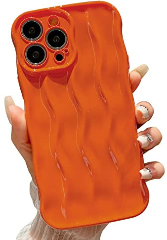 HYUEKOKO Water Ripple Pattern Case for iPhone 14 Pro Max Soft TPU Shockproof Camera Protective Back Cover for Women Girl Curly Wave Frame Phone Case for iPhone 14 Pro Max 6.7 Inch Orange