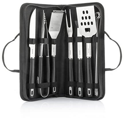 InnovaGoods® Utensilios Barbacoa 12 Piezas, Accesorios Barbacoa de Acero Inoxidable, Kit Barbacoa opción Ideal para Regalar, Barbacoa Parrilla con Maletín Fácil Transporte, Pinzas Barbacoa.