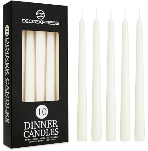 DECO EXPRESS Stabkerzen Set 6er, 10, 15 oder 50er, Lange Brenndauer bis zu 8 Std, Geruchslos(Weiß, 10-er Set)