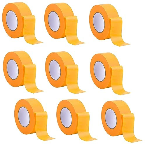 9 x Rollen - Profi Goldband Klebeband 50 m Rolle x 60 mm - Malerband Gold Kreppband - Abdeckband für Maler und Lackierer - Krepp für Innen und Außen - Malerkrepp - Klebeband für Malerarbeiten