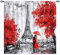 YUANZU Paris-Vorhänge für Wohnzimmer, B 132 x L 213 cm, Stangentasche, Mädchen, Eiffelturm, Ölgemälde, europäische Stadtlandschaft, schwarz-weiß und rot, modernes Muster, Fenstervorhänge für