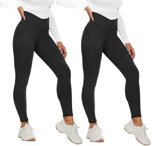 AMIYOYO 2er Pack Leggings für Damen High Waist Leggins Blickdicht Elastische Bauchweg Hosen Weiche Sporthose für Yoga Fitness Outdoor Freizeit