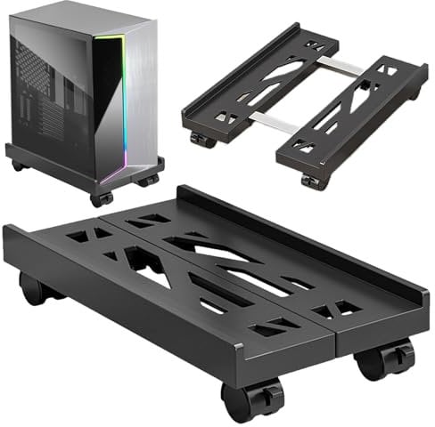SPORWAY Soporte para CPU para PC, Tamaño Ajustable Soporte para CPU, Soporte para PC Móvil con Ruedas Giratorias con Bloqueo, Carro de CPU Debajo del Escritorio (Negro)