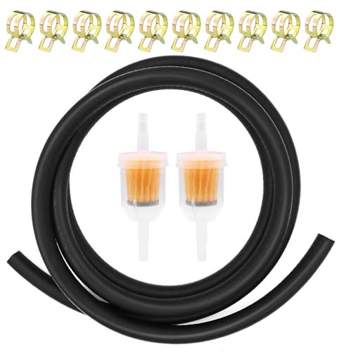 TETEWEVER 2 Meter Benzinschlauch Set 5/16” Zoll Ø 8 mm Kraftstoffschlauch mit 10 Schlauchschellen, 2 Benzinfilter, Ölschlauch Dieselschlauch Kraftstoffleitung für Auto Motorrad Roller