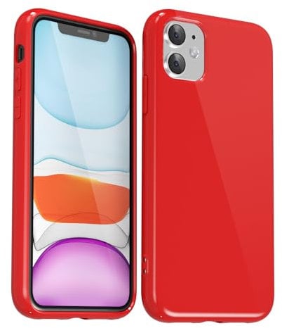 Svanove for iPhone 11 Case Silicone, Glossy Soft Rubber Gel Jelly Cute Protective Plastic Simple Plain Phone Case Cover for Women Girl, Slim Thin Flexible Shockproof TPU, Red