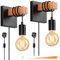 Lightess Industrial Wall Lights Set of 2 Plug in Wall Lights with Switch Indoor Dimmable Wall Lamp Wood Wall Sconces for Bedroom Living Room Stair Kitchen - Black 2Pcs