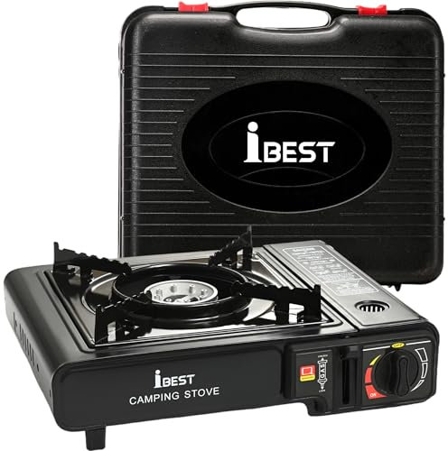 iBest UK Camping Stove Gas Portable in Carry Case | EN417 Compliant | Dual Connection Compatibility | Black