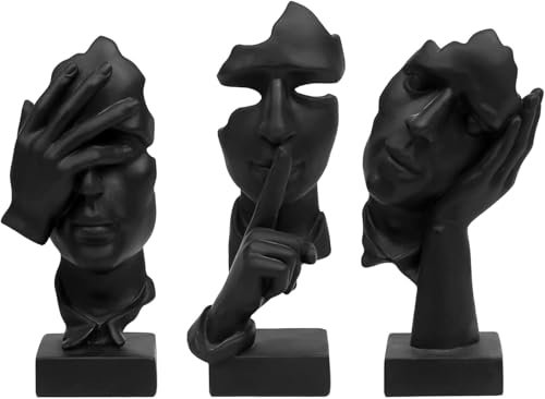 Huhote Heimdekoration, Statue Deko, Skulptur Deko Wohnzimmer, Moderne Dekofiguren, Skulpturen Figuren Deko, Sammlerstück Statue für Wohnzimmer Bücherregal, Regal Schreibtisch Dekor 3er-Set (Schwarz)