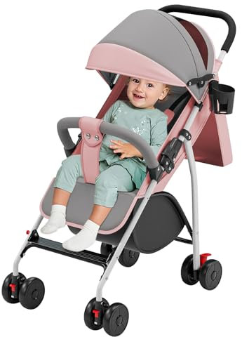 Ingenious, passeggino compatto con posizione allungata, dalla nascita ai 4 anni (fino a 25 kg), 47 x 72 x 97 cm, divano, con zanzariera, portabicchieri, rosa