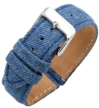 Eichmüller Uhrenarmband aus Textil, Jeansband – 20 & 22 mm Bandbreite – Ersatzband für Damen- & Herrenuhren, Federstege inklusive, Nubuk-Innenleder