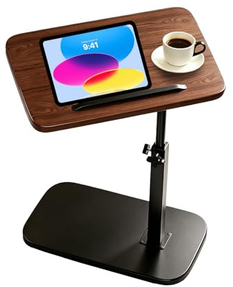 Beistelltisch C Form Höhenverstellbar 45-80 cm, 360° Drehbarer Laptop Tisch für Sofa und Bett, C-Tisch Couch mit Neigbarer Tischplatte, Kleiner Sofatisch für Wohnzimmer Schlafzimmer (Walnuss)