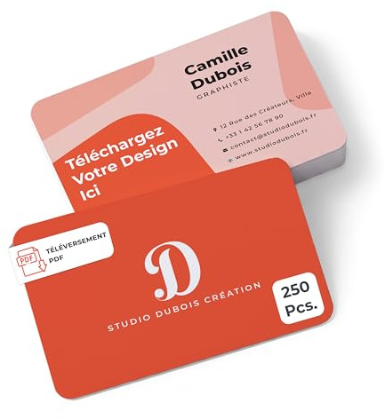 Cartes de Visite Personnalisées avec Coins Arrondis, Lot de 250, 300 g/m² | Ajoutez votre logo, design ou texte, papier mat, Format 85 x 55 mm, Impression Recto Verso, Pour Entreprises et Événements