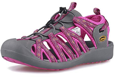GRITION Frauen Athletisch Wandern Sandalen Geschlossene Zehe Wasser Schuhe Abenteuerlichen Outdoor Sport Trail Sommer (37 EU, Rosa)