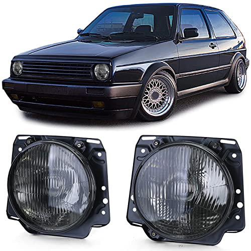 Scheinwerfer H4 Schwarz Smoke geriffelt für VW Golf 2 83-91