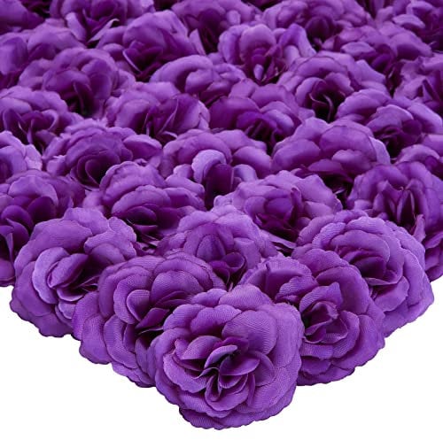 50 Pack Purple Roses Artificial Flowers Bulk, 7.6 cm Stemless Fake Silk Roses for Decorations, Wedding, Faux Bouquets