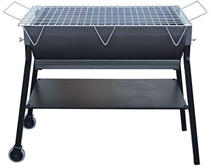 Flores-Cortes Barbacoa Metálica de Carbón con Parrilla de Acero Asador con Forma Bidón y Patas con Ruedas | Ideal para Jardín y Exterior de Casa y Asar Carne, Verduras, Pescado | 87x50x82 cm